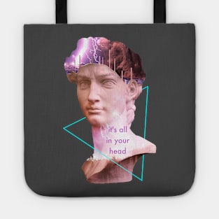 Vaporwave David Statue It's All In Your Head Storm Art Tote