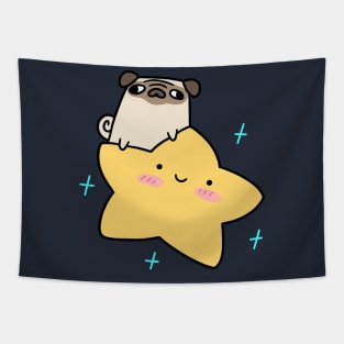 Pug Riding a Star Tapestry