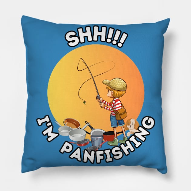 Cute funny little angler fishing for pan fish Pillow by Shean Fritts 