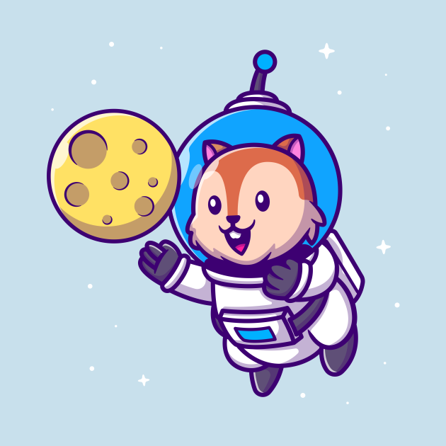 Cute Squirrel Astronaut With Moon Cartoon Cute Squirrel Astronaut