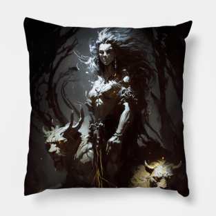 Warrior Portrait Fantasy Painting Dark Character Wild Spirit Epic Pillow