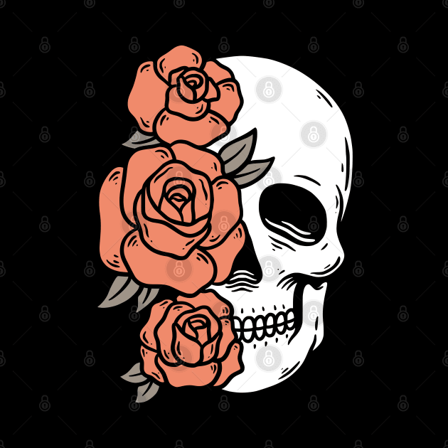 Skull with Rose Flowers by Pongatworks Store