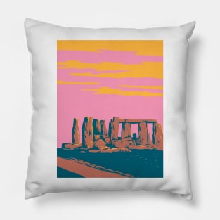 Stonehenge on Salisbury Plain in Wiltshire England WPA Art Deco Poster Pillow