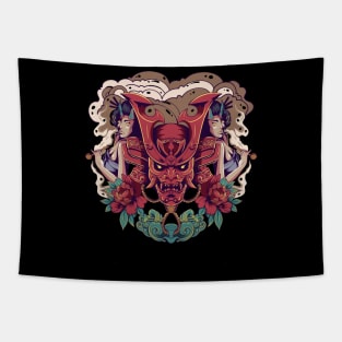 oni samurai with two geisha Tapestry