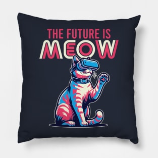 The Future Is Meow, Funny 80's Vaporwave Cat Pillow