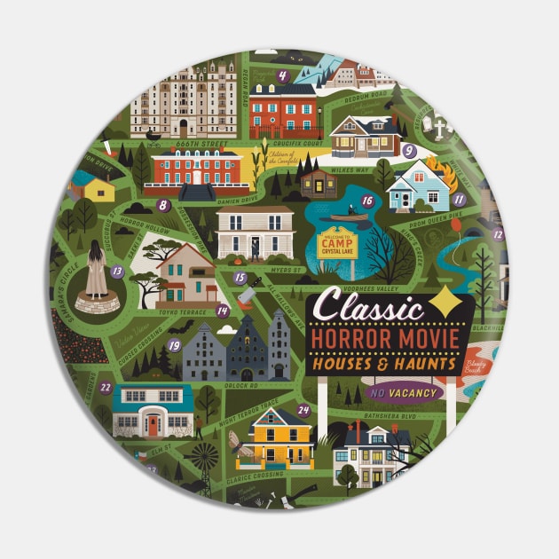 Classic Horror Movie Map Pin by Lucie Rice Illustration and Design, LLC