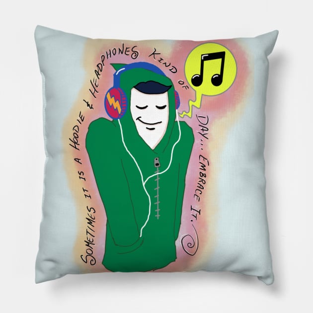 Hoodie & Headphones Pillow by MoonClone