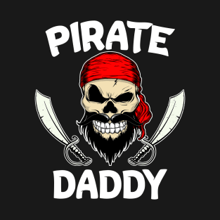 Halloween Pirate Daddy Skull with Beard Swords and Bandana T-Shirt T-Shirt