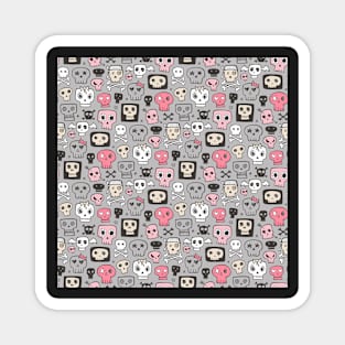 Skulls in Pink on Grey Magnet