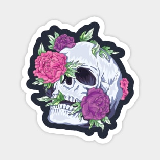 Skull and Peonies Sugar Tattoo Style Magnet