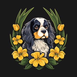 King Charles Spaniel with daffodils illustration T-Shirt