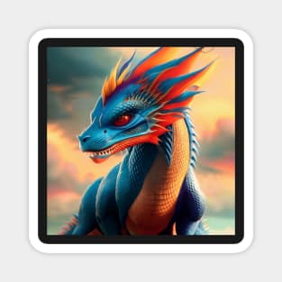 Menacing Young Cyan and Orange Scaled Dragon Magnet