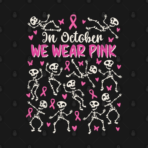 Breast Cancer Awareness Halloween Skeletons Dancing by Graphic Duster