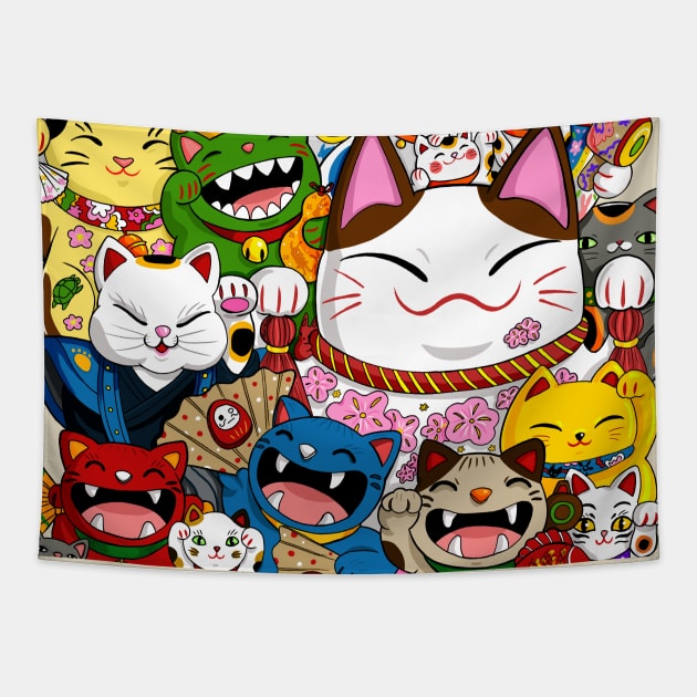 Maneki Neko (Lucky Cat) Collection Tapestry by Marta Tesoro