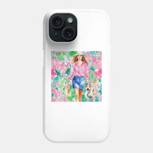 Preppy girl taking Fox Terrier for a walk Phone Case