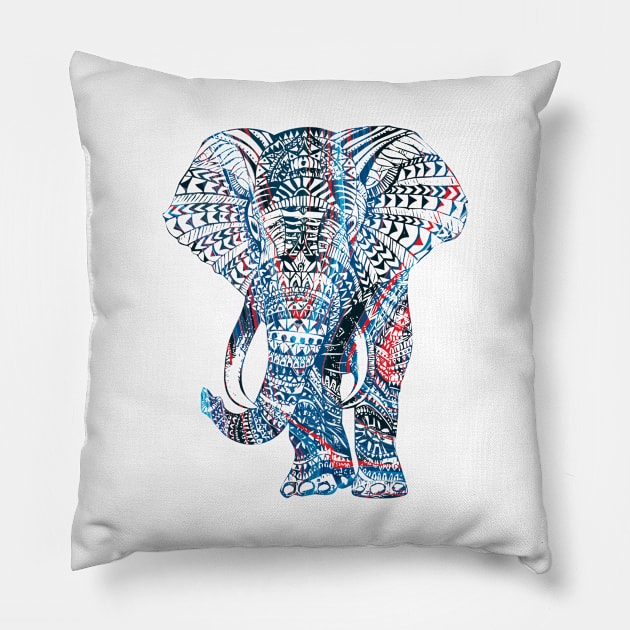 Intricate Asian Elephant Colorful Illustration Pillow by VintCam