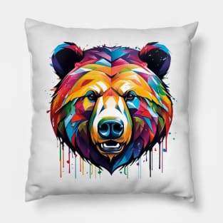 Bear Head Dripping Rainbow Graffiti Pillow