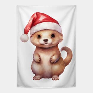 Mink in Santa Hat Tapestry