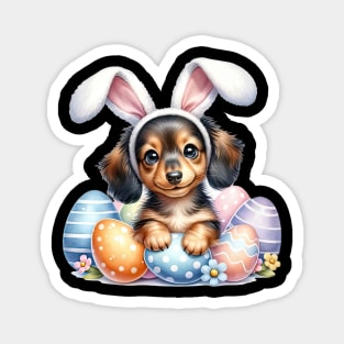 Puppy Dachshund Bunny Ears Easter Eggs Happy Easter Day Magnet