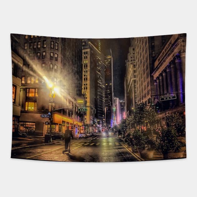 Manhattan at Night, Garment District, New York City Tapestry by eleonoraingrid