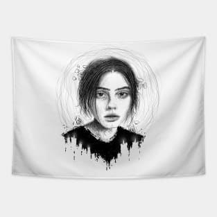 Woman Portrait with Burning Candles Tapestry