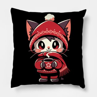 Adorable Kawaii Christmas Coffee Cat Pillow