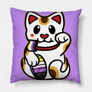 LGBTQ+ Pride Lucky Cat - Nonbinary Pillow