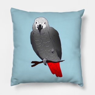 African Grey Parrot Perching on a Branch Pillow