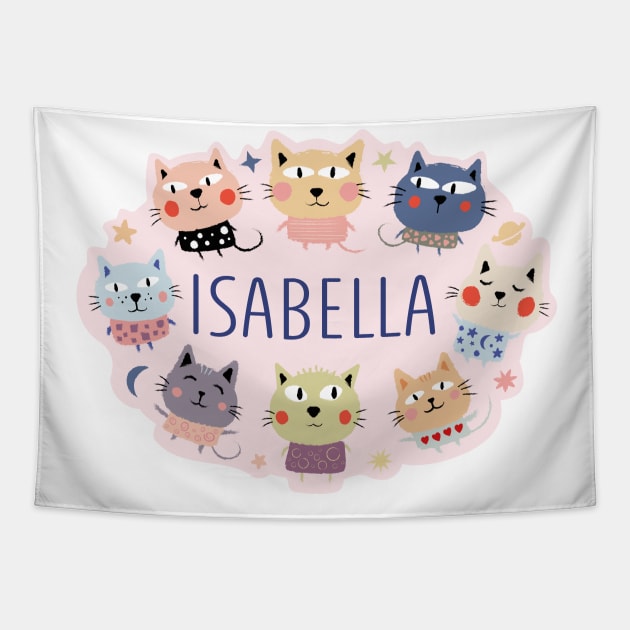 Isabella name with cartoon cats Tapestry by WildMeART