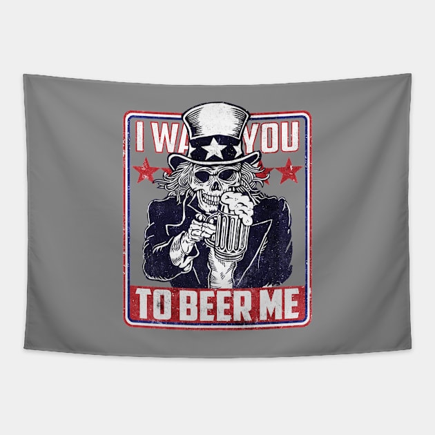 Vintage Skeleton I want you to beer me. Tapestry by meowstudio