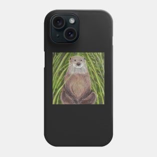 Peaceful Otter sitting in the grass colored pencil illustration Phone Case