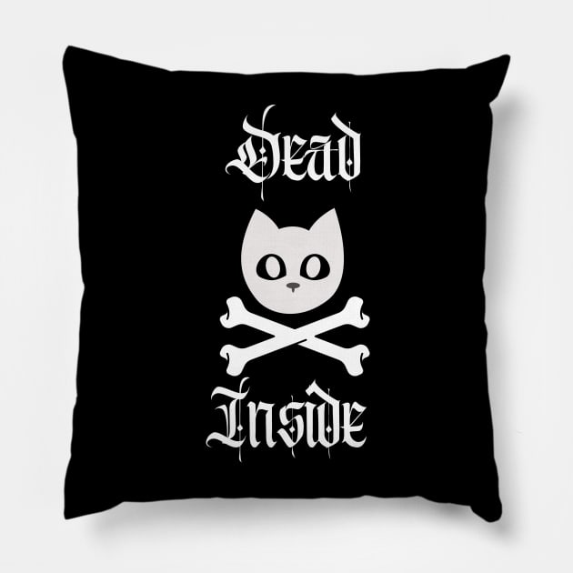 Dead Inside Cat and Crossbones Pillow by elizabethtruedesigns