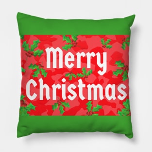 Merry Christmas Red Peppermint and Holly Berries Pillow