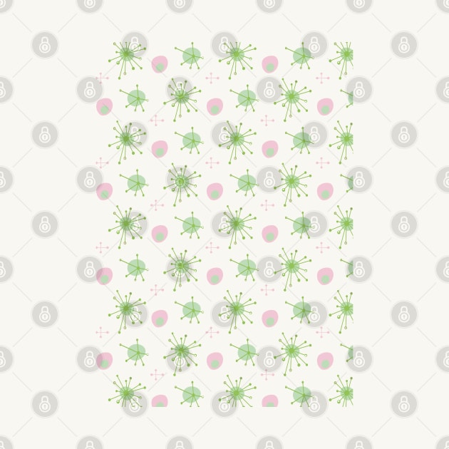 Atomic MCM Starburst Pattern Pink, Green by tramasdesign