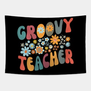 Groovy Teacher Retro Colorful Design Teacher Day Teaching Tapestry