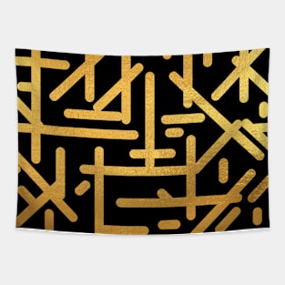 Black Gold colored abstract lines pattern Tapestry