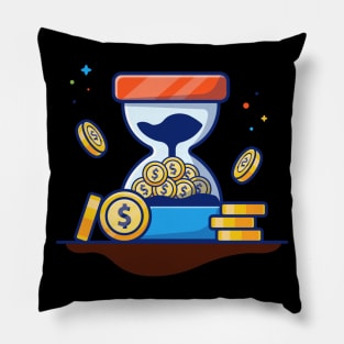 Hourglass with gold coin cartoon Pillow