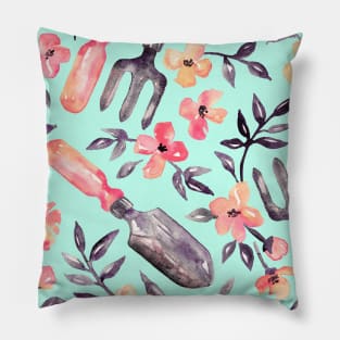 Spring Gardening - peach blossoms on mint Pillow