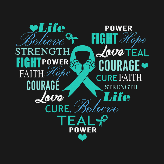 Life Believe Strength Fight Power Courage Hope Live PCOS Awareness Teal Ribbon Warrior by celsaclaudio506