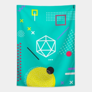 Retro Memphis Teal Polyhedral 20 Sided Dice Tabletop RPG Tapestry