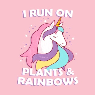 I Run On Plants & Rainbows Unicorn Vegan T-Shirt