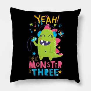 Three Year Old Monster Themed Third Birthday Girl Pillow