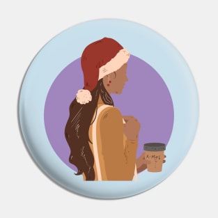 illustrator women coffee x-mas Pin