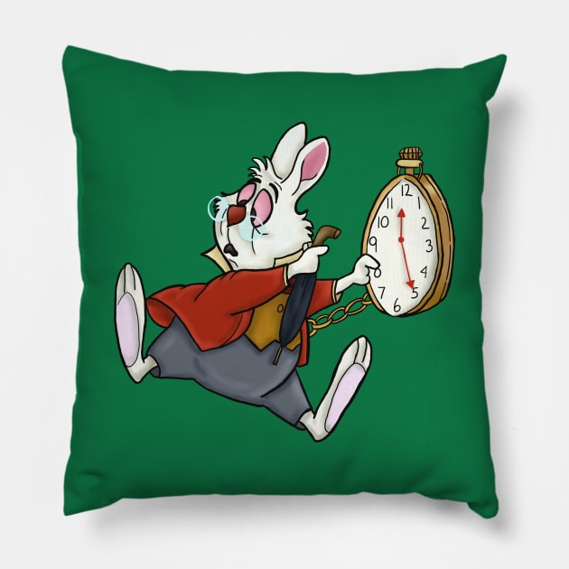 I'm Late, I'm Late! Pillow by tesiamarieart