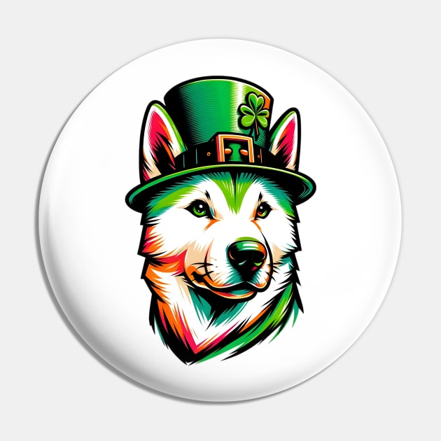 Jindo Dog Embraces Saint Patrick's Day Festivity Pin by ArtRUs