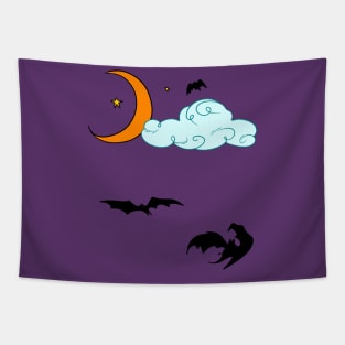 Moon Cloud Stars and Bats Tapestry