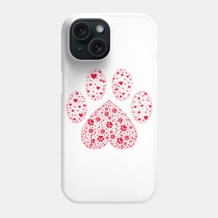 Red Animal Paw with Hearts Phone Case