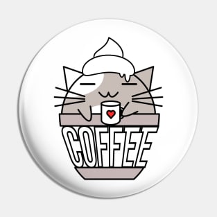 Meowcha in cup grey Pin