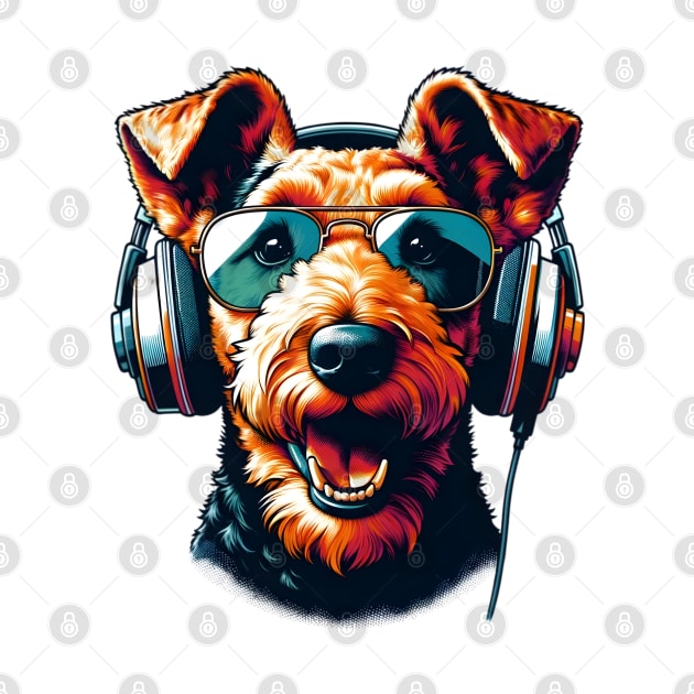 Welsh Terrier Smiling DJ in Bright Japanese Art Style by ArtRUs