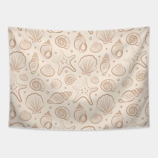 Boho Seashells Under The Sea Beachy Nautical Pattern Beige Terracotta Tapestry